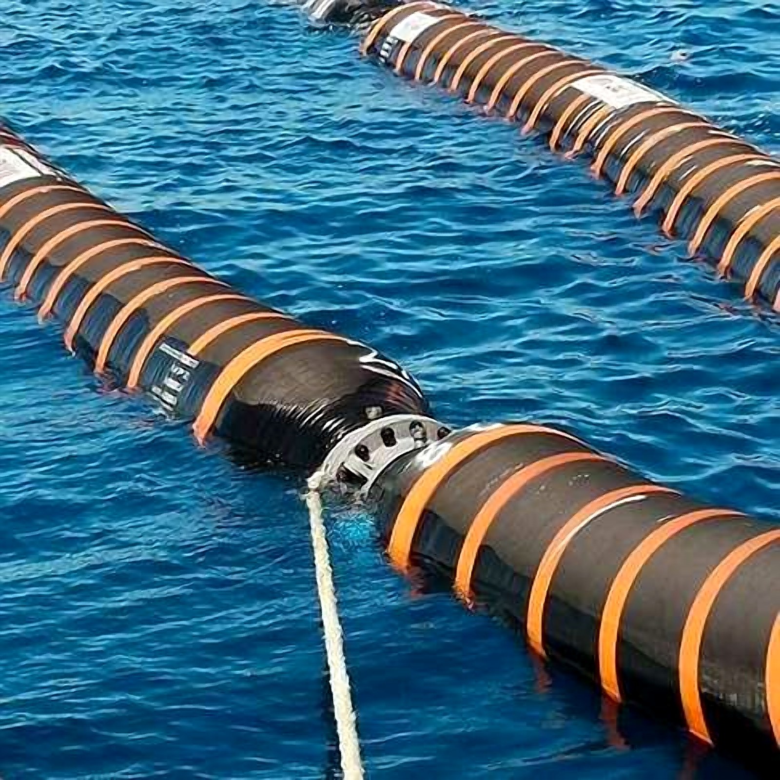 Marine floating hose string on the water